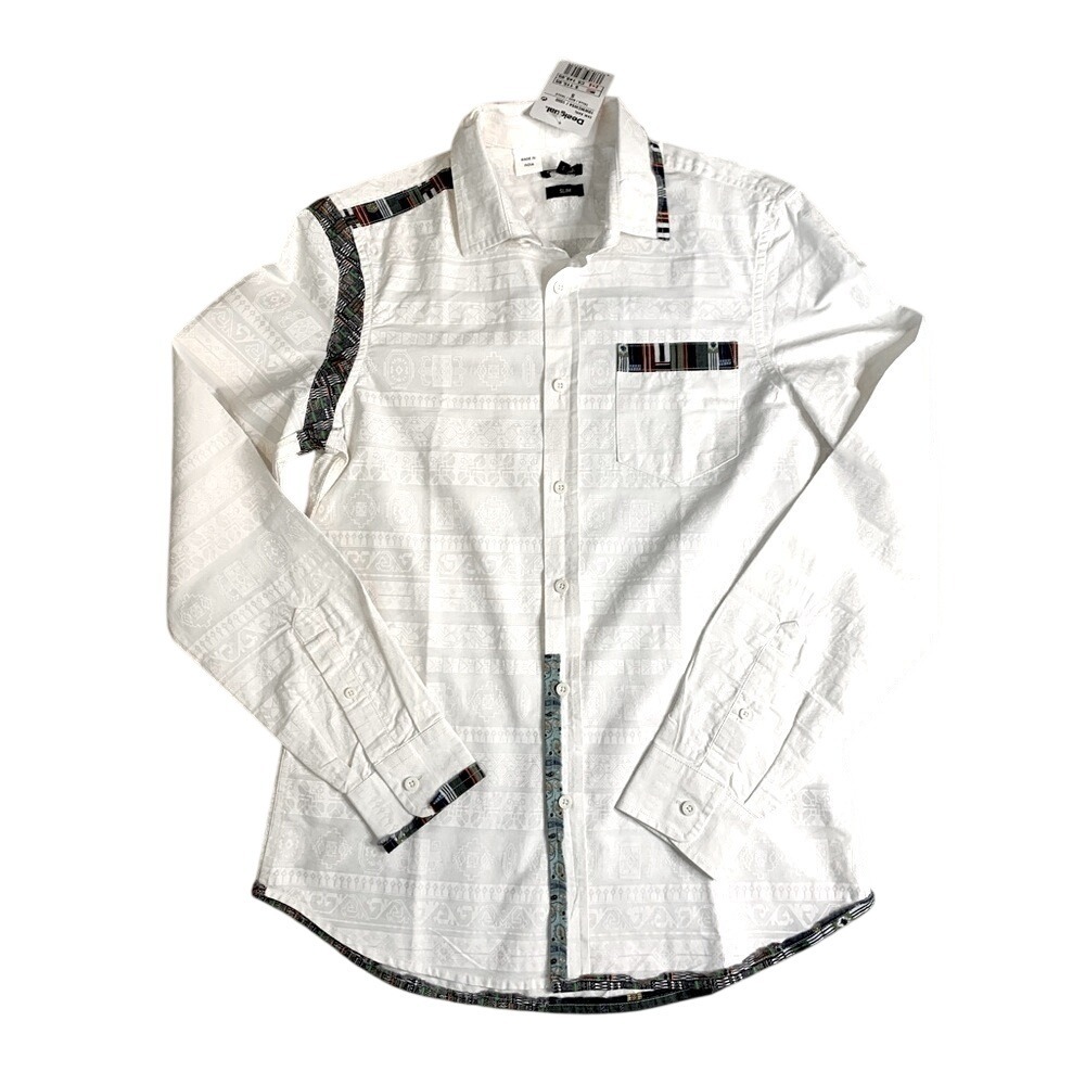 Desigual‎ White Button Shirt 100% Cotton Slim Small NWT